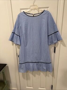 Sail to Sable Blue Gingham mini Dress ruffle hem